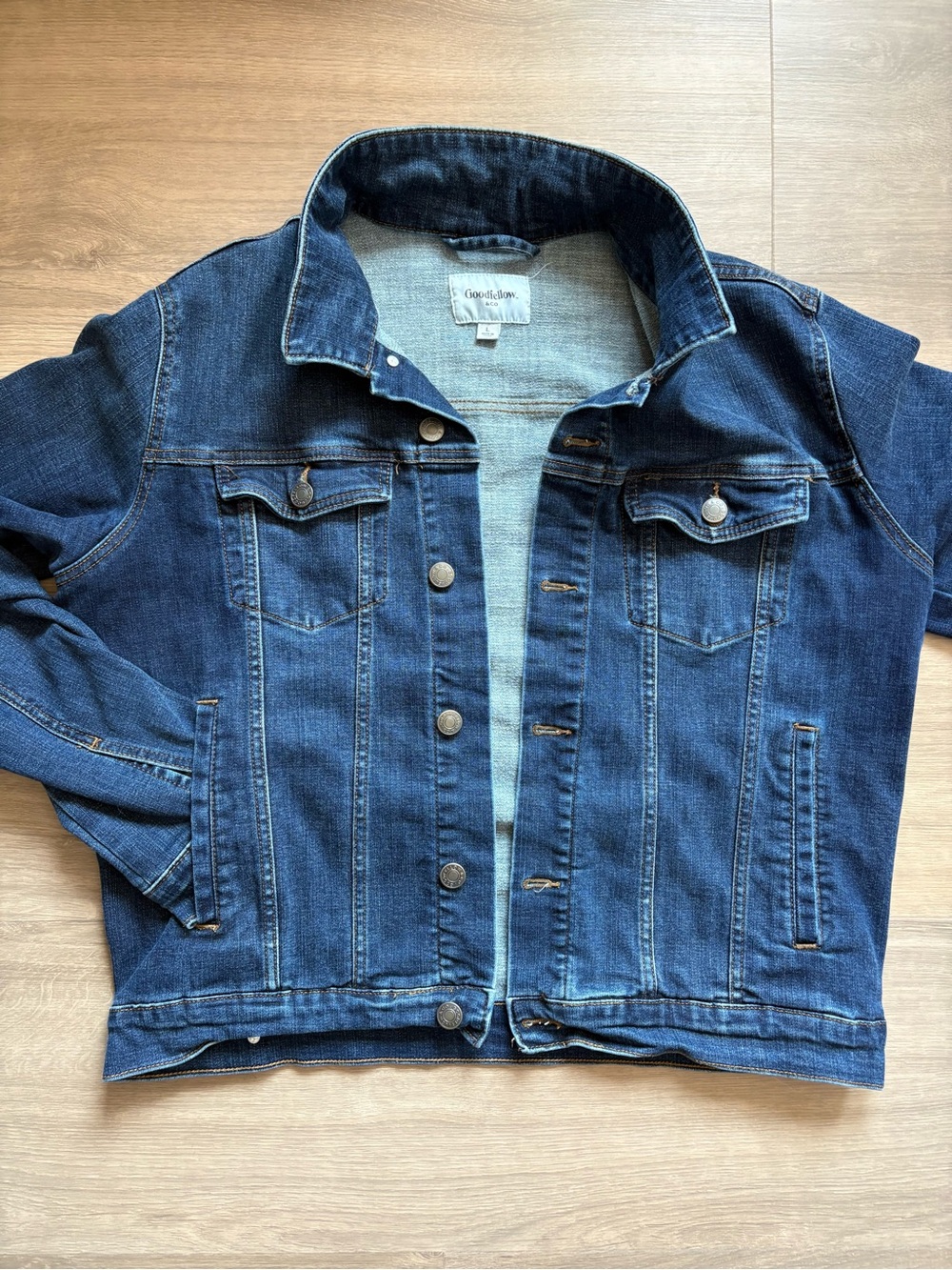 Goodfellow & Co Dark Wash Stretch Denim Trucker Jacket- size L